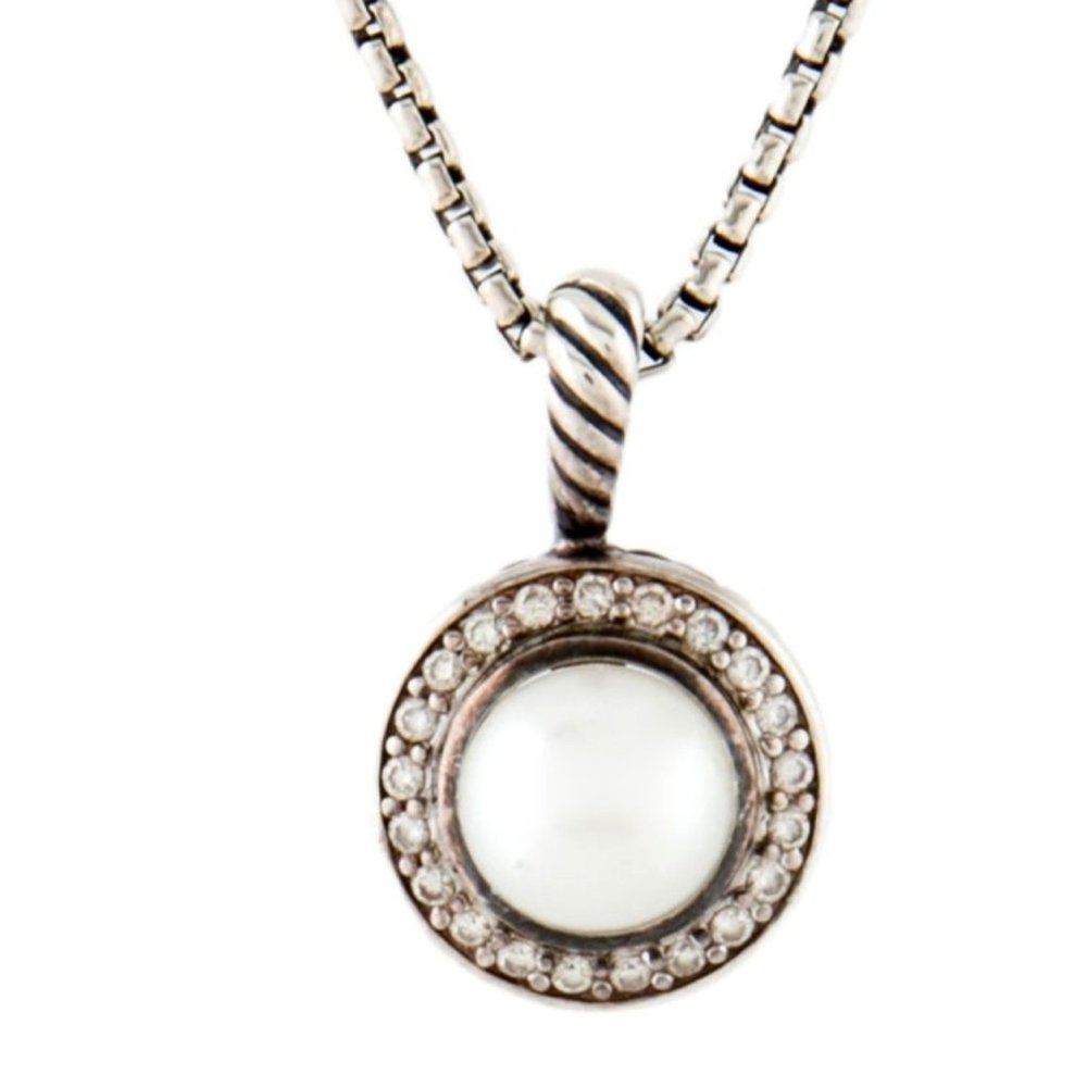 DAVID YURMAN DIAMOND & PEARL STERLING SILVER PETITE CERISE PENDANT NECKLACE